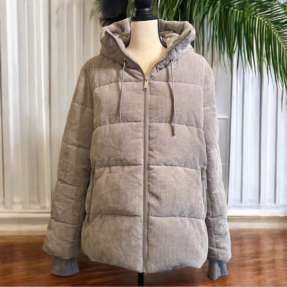 SAM EDELMAN Quilted Corduroy Hooded Puffer Jacket - XL - Picture 1 of 16